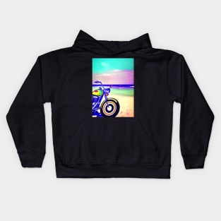 RETRO MOTORCYCLE ON THE BEACH PINK TINGED Kids Hoodie